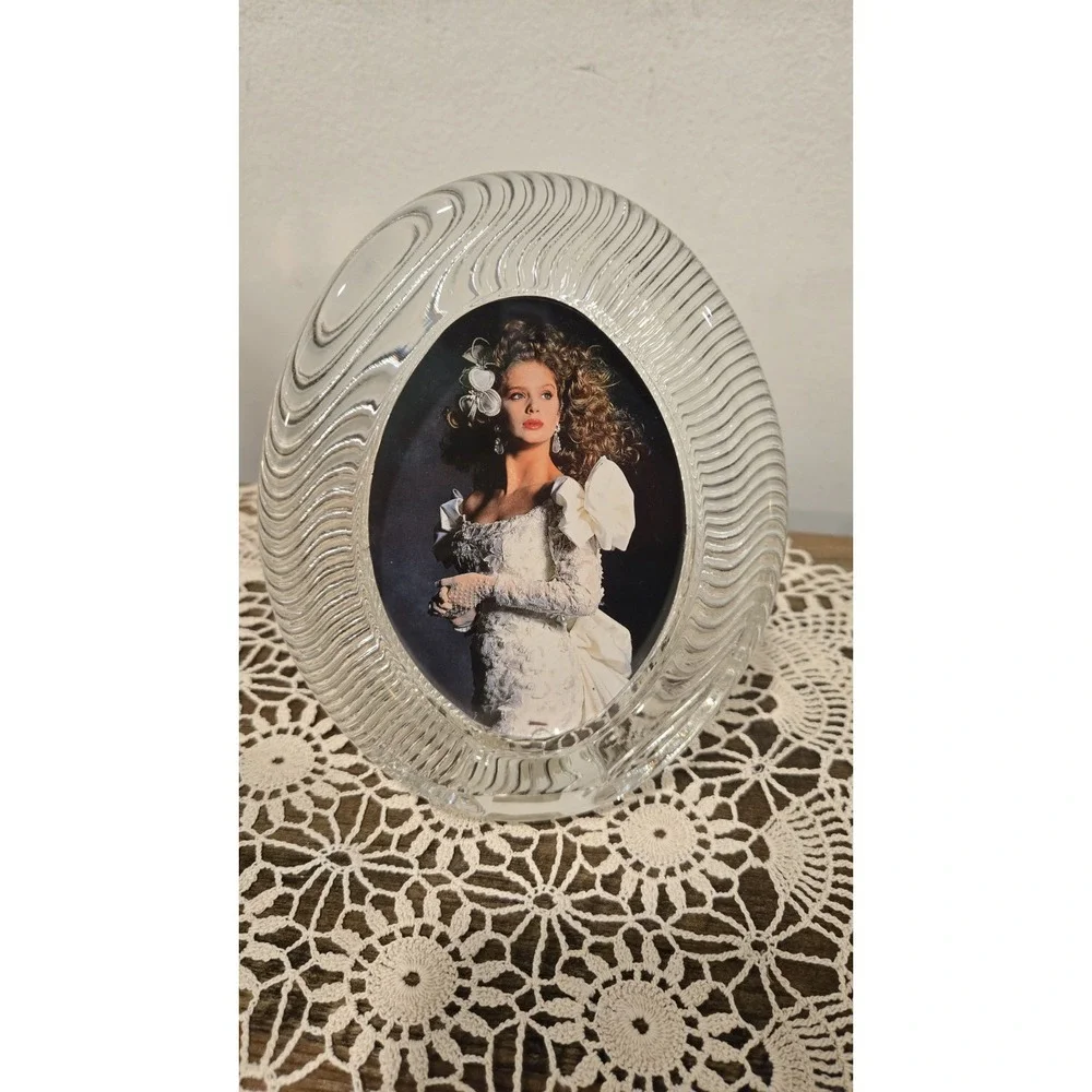 Vintage Mikasa Ribbed Crystal Oval Glass Photo Frame Japan 5x7 See Pics No Chips